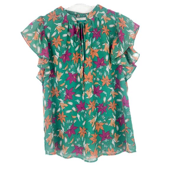 NWOT Stitch Fix Beacon Apparel Floral Ruffle Sleeve Top Size Small S NEW - Picture 1 of 10